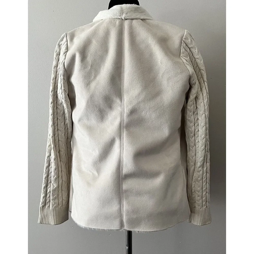 Gaby Eden Faux Fur Suede Open Front Cardigan Sweater Ivory Size‎ Medium Jacket